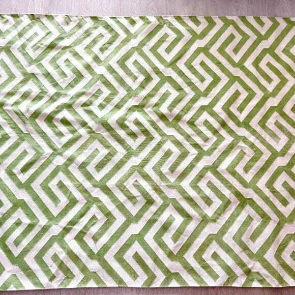 Green White Zig Zag Area Rug 71x49" (6x4 ft) Geometric Greek Key Handwoven